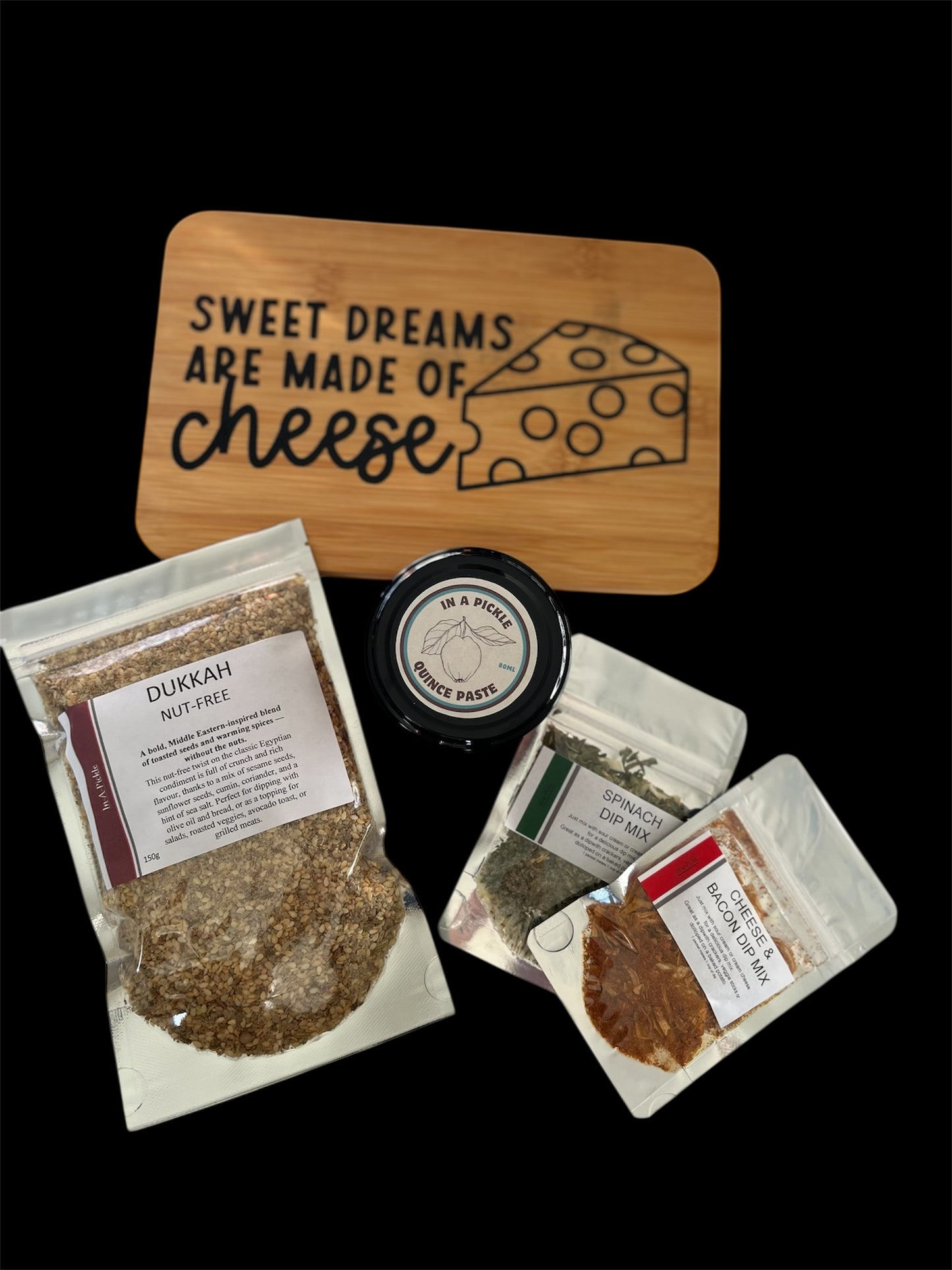 Dukkah, Quince Paste, Dips and a Custom Cheese Board
